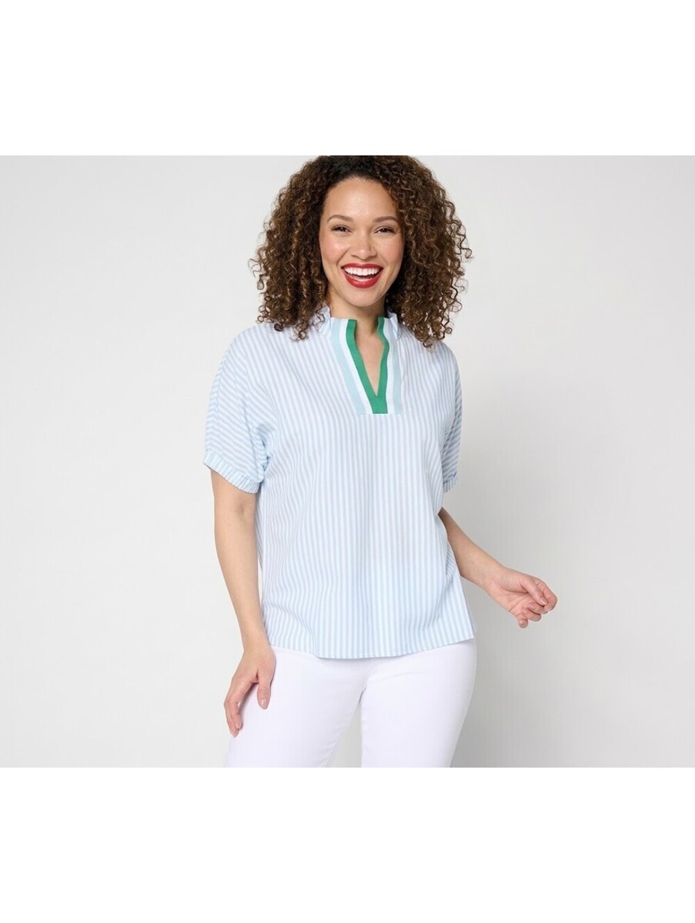 Belle by Kim Gravel Yacht Club Cool Seersucker Stripe Top Palm Beach Blue, Large